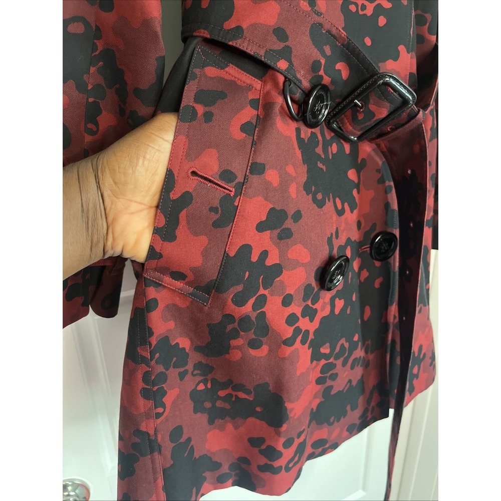 Burberry London Peacoat Double Breasted Cotton Red Black Camouflage 10 Luxury - Picture 10 of 16